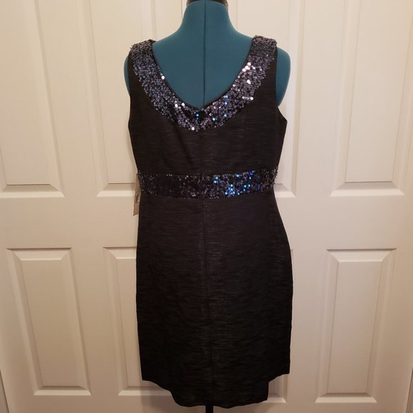 Evan Picone Midnight Blue Sequin Trim Sheath Dress - Picture 9 of 13